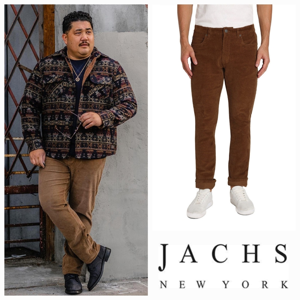 Jachs New York Dark Khaki Straight Fit Stretch Corduroy Pants 36 x 32